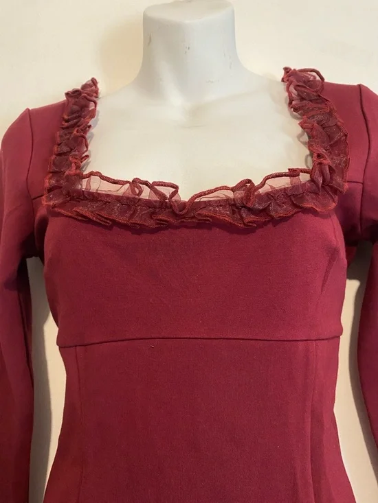 FP Movement by Free People Burgundy Square-Neck Ruffle Mini Dress - Picture 2 of 7